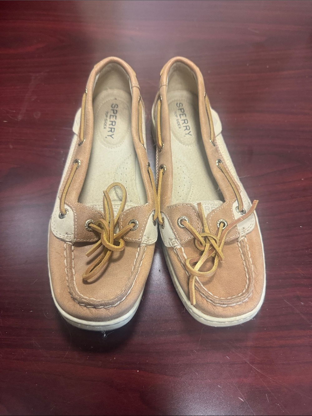 Sperry Two-Tone Tan and Cream Leather Boat Loafers